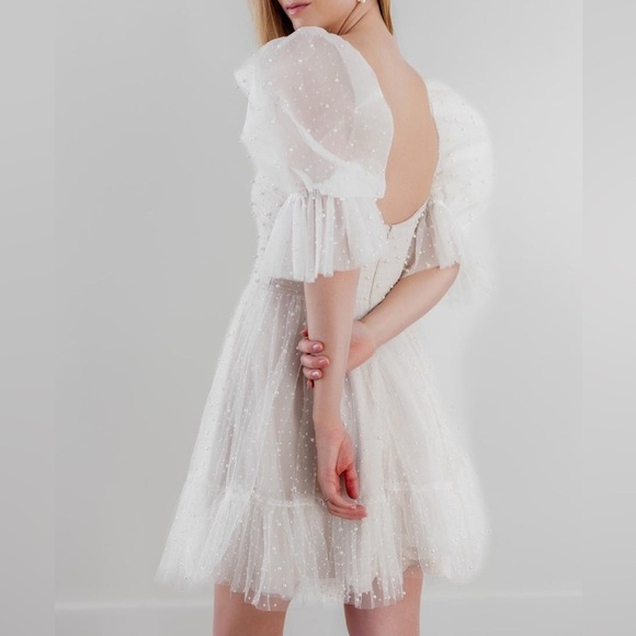NWT By Watters Macaron Mini Dress Pearl Accent Tulle Babydoll Wedding Sz 10 - Picture 15 of 16